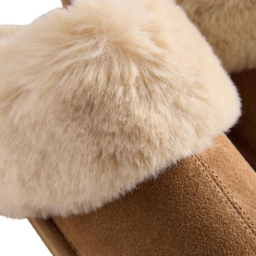 M&S Suede Faux Fur Trim Mule Slipper, Size 5, Chestnut thumbnail 3