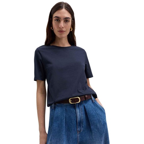 M&S Womens Pure Cotton Everyday Fit T-Shirt, 12, Navy thumbnail 3