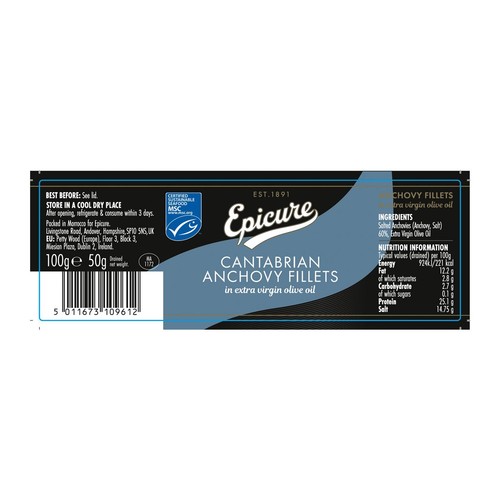 Epicure Cantabrian Anchovy Fillets in Extra Virgin Olive Oil thumbnail 2