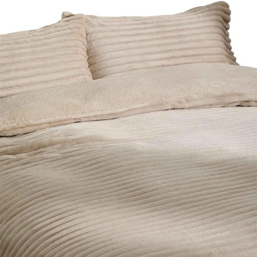 M&S Cloud Fleece Striped Bedding Set Super King Size, Neutral thumbnail 2