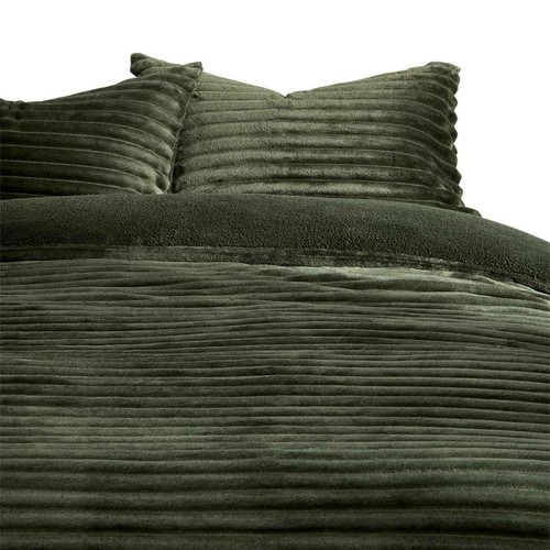 M&S Cloud Fleece Striped Bedding Set, Double, Green