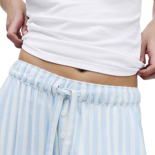 M&S Womens Twill Wide Leg Pyjama Bottoms, 14, Blue thumbnail 4