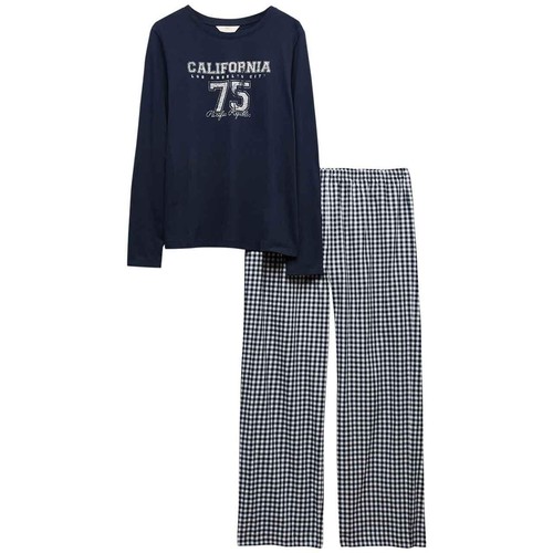 M&S Womens Pure Cotton Printed Long Sleeve Pyjama Set, M, Navy