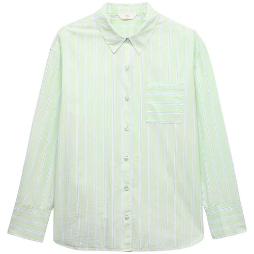 M&S Womens Pure Cotton Poplin Striped Pyjama Top, 16, Green