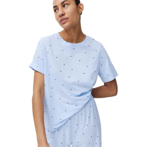 M&S Womens Pure Cotton Printed Pyjama Set, S, Light Blue thumbnail 2