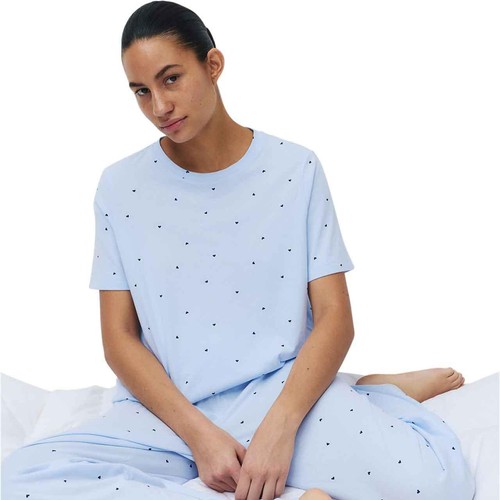 M&S Womens Pure Cotton Printed Pyjama Set, S, Light Blue thumbnail 3