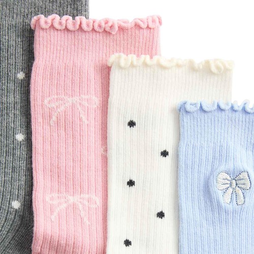 M&S Girls Cotton Rich Bow Ribbed Socks, 4-7 Large, Multi thumbnail 2