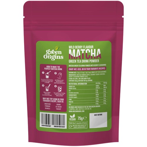 Green Origins Wild Berry Matcha Green Tea Drink Powder thumbnail 3