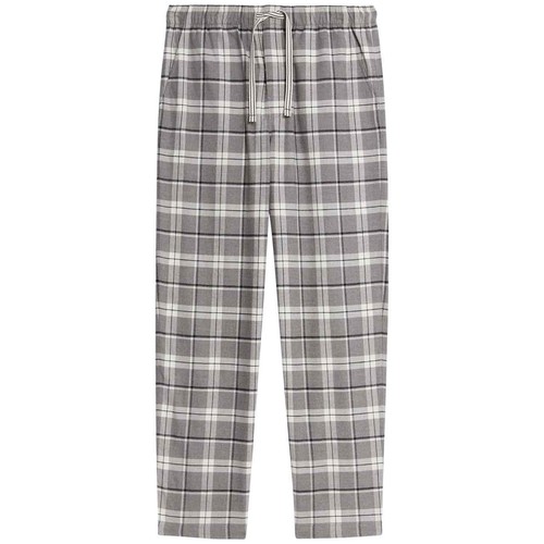 M&S Mens Pure Cotton Checked Loungewear Bottoms, L, Grey