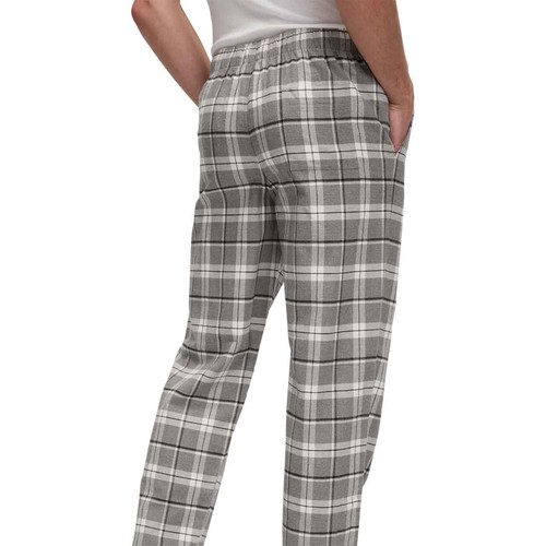 M&S Mens Pure Cotton Checked Loungewear Bottoms, L, Grey thumbnail 3