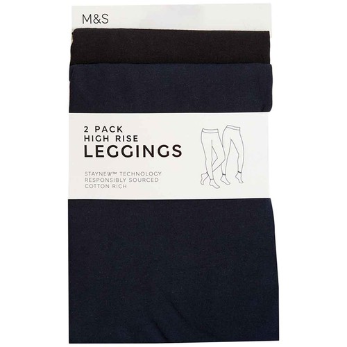 M&S Womens High Waisted Leggings, Size 8, Short, Blue/Black