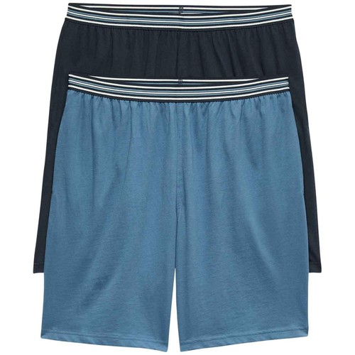 M&S Mens Pure Cotton Jersey Pyjama Shorts, XL, Blue Mix