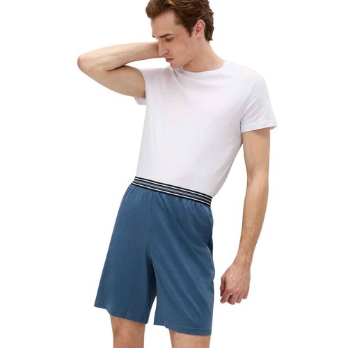 M&S Mens Pure Cotton Jersey Pyjama Shorts, XL, Blue Mix thumbnail 3