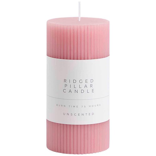 M&S Ridged Pillar Candle, Pink
