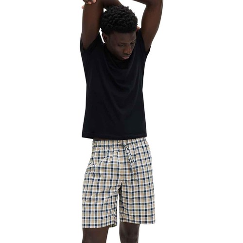 M&S Mens Pure Cotton Checked Pyjama Shorts, XL, Blue Mix thumbnail 3