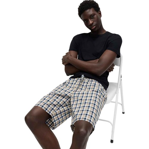 M&S Mens Pure Cotton Checked Pyjama Shorts, L, Blue Mix thumbnail 4