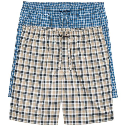 M&S Mens Pure Cotton Checked Pyjama Shorts, 2XL, Blue Mix