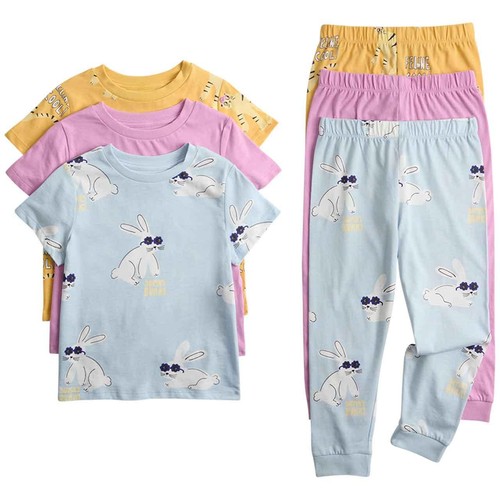M&S Girls 3 Pack Pure Cotton Animal Pyjama Sets, 2-3 Years, Blue