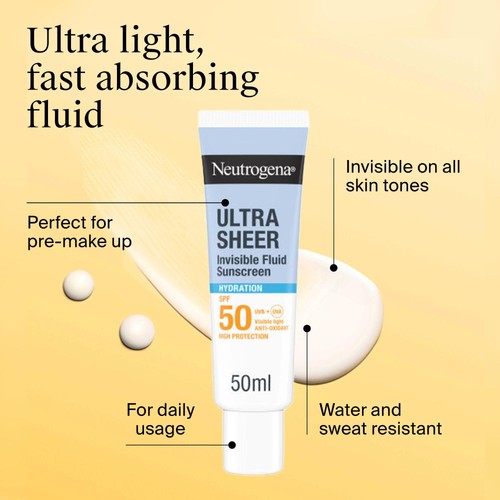 Neutrogena Ultra Sheer Face Sunscreen Hydrating Fluid SPF50 thumbnail 2