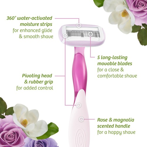 BIC Soleil Escape Disposable Razors 5 Blades, Rose & Magnolia thumbnail 5