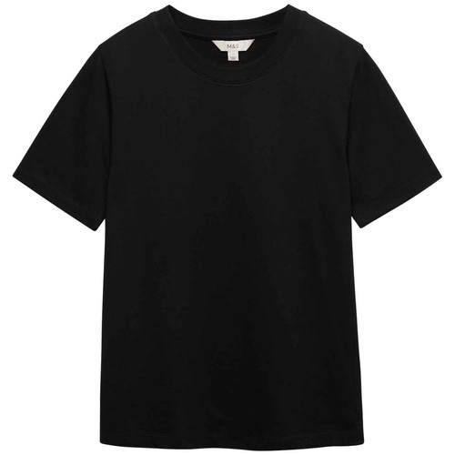 M&S Womens Pure Cotton Everyday Fit T-Shirt, Size 18, Black