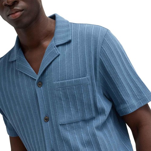 M&S Mens Cotton Rich Jersey Textured Loungewear Top, 'M, Chambray thumbnail 2