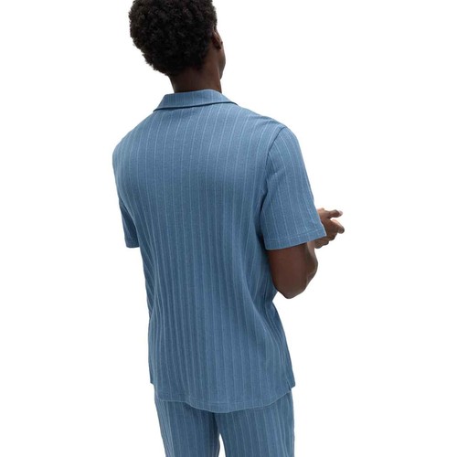 M&S Mens Cotton Rich Jersey Textured Loungewear Top, 'M, Chambray thumbnail 3