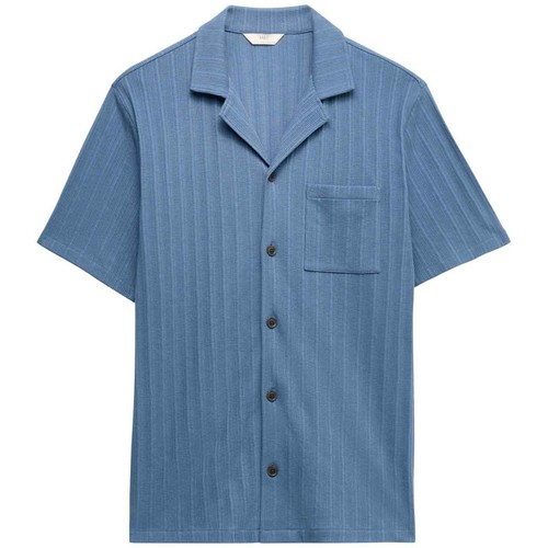 M&S Mens Cotton Rich Jersey Textured Loungewear Top, 'S, Chambray