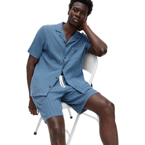 M&S Mens Cotton Rich Jersey Textured Loungewear Top, 'S, Chambray thumbnail 4