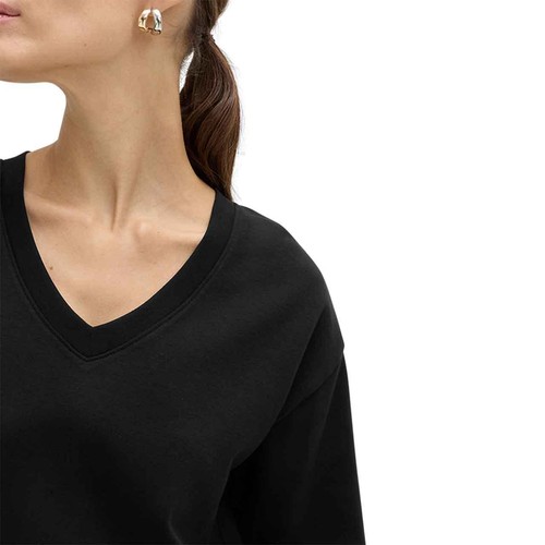 M&S Womens Pure Cotton Heavyweight V-Neck Top, Size 14, Black thumbnail 2
