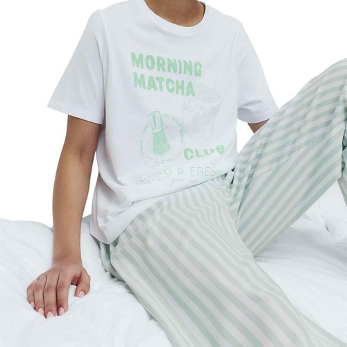 M&S Womens Pure Cotton Pyjama Set With Woven Bottoms, Large, Green Mix thumbnail 4