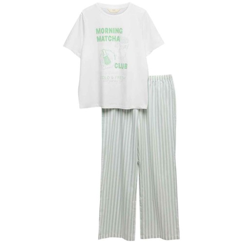 M&S Womens Pure Cotton Pyjama Set With Woven Bottoms, XL, Green Mix