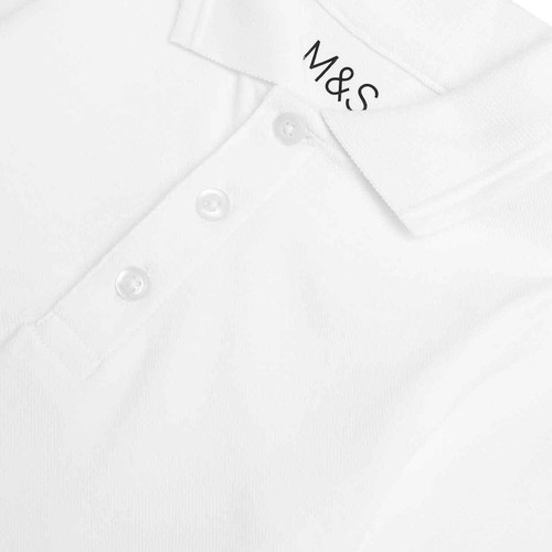M&S Unisex Stain Resist Slim Fit School Polo Shirts, 5-6 Y, White thumbnail 4