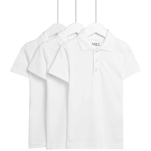 M&S Unisex Stain Resist Slim Fit School Polo Shirts, 7-8 Y, White thumbnail 3