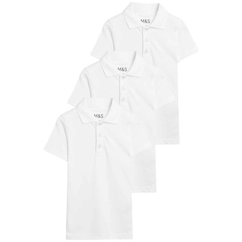 M&S Unisex Stain Resist Slim Fit School Polo Shirts, 8-9 Y, White