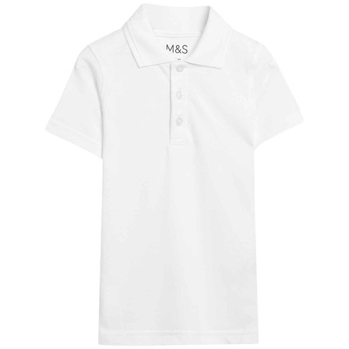 M&S Unisex Stain Resist Slim Fit School Polo Shirts, 10-11 Y, White thumbnail 2