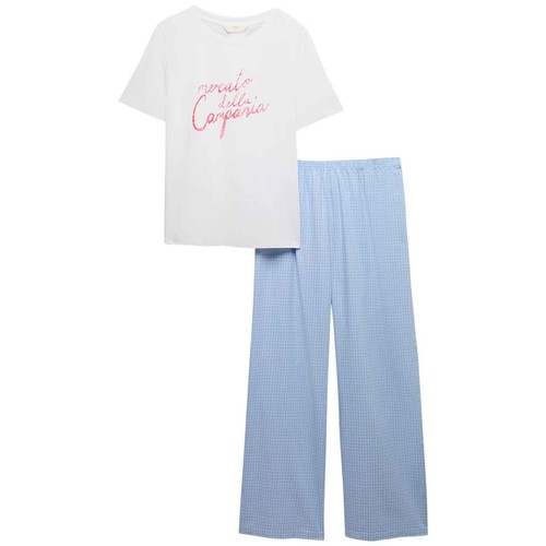 M&S Womens Pure Cotton Pyjama Set With Woven Bottoms, Medium, Light Blue