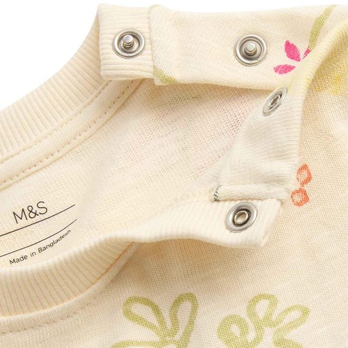 M&S Cotton Jersey All-Over-Print Dress, 9-12 Months, Cream thumbnail 2