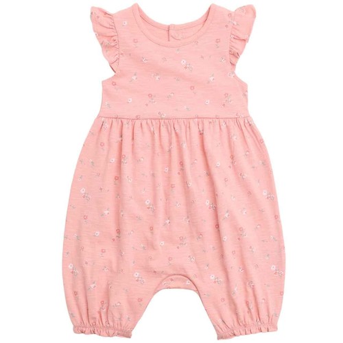 M&S Cotton Floral Romper, 9-12 Months, Pink thumbnail 2