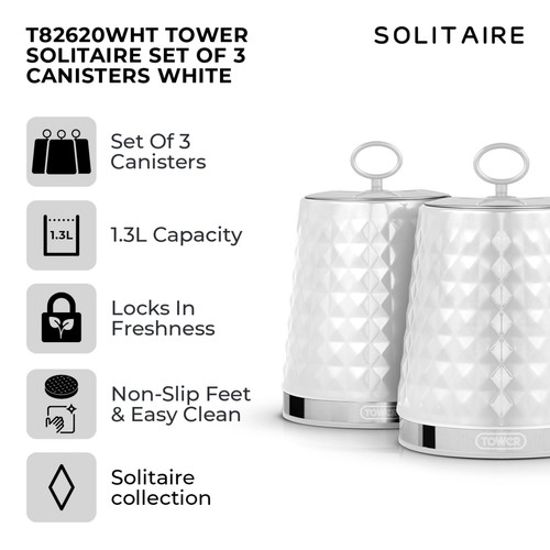 Tower Solitaire Set of 3 Canisters White thumbnail 2