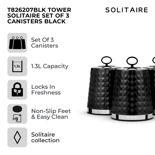 Tower Solitaire Set of 3 Canisters Black thumbnail 2