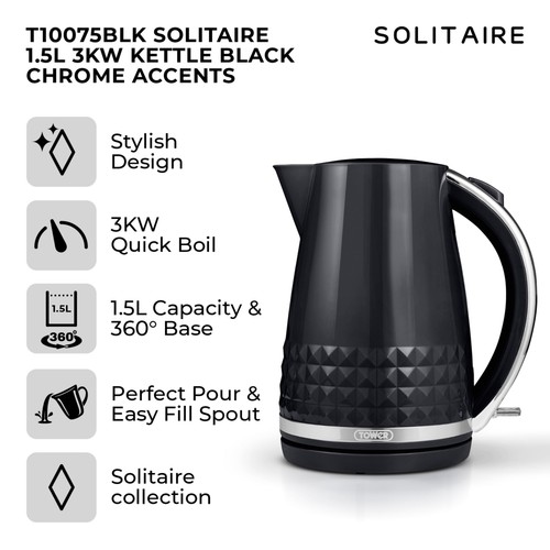 Tower Solitaire 1.5L 3KW Kettle Black thumbnail 2