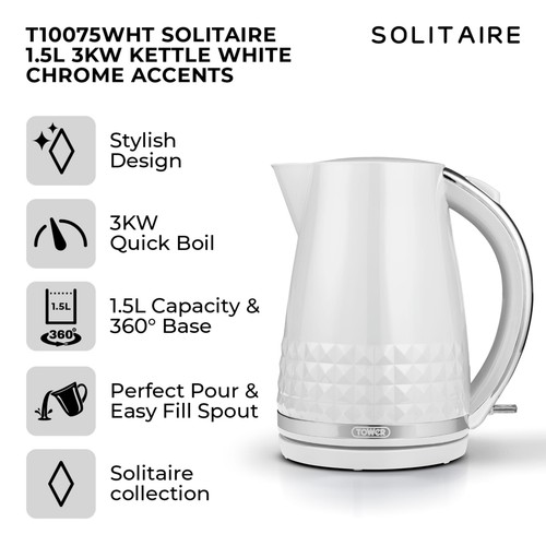 Tower Solitaire 1.5L 3KW Kettle White thumbnail 2