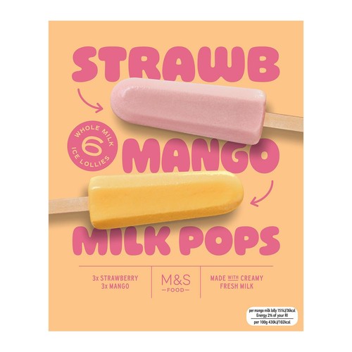 M&S 6 Strawberry & Mango Milk Pops thumbnail 2
