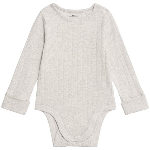 M&S Boys Cotton-Rich Rib Long Sleeve Bodysuits 18-24 Months Green Mix thumbnail 3