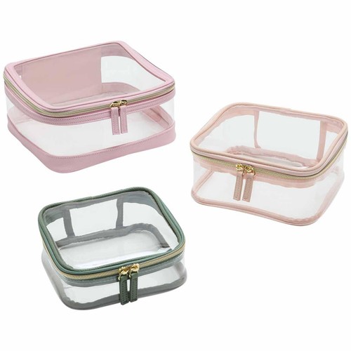 M&S Set of 3 Wide Opening Make-Up Bags, Pink thumbnail 2
