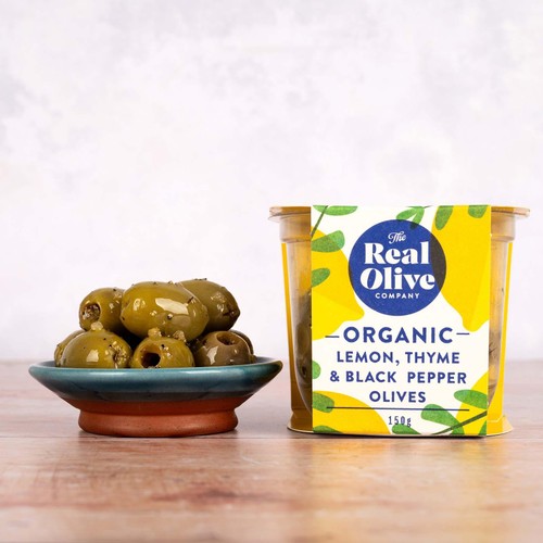Real Olive Co. Organic Lemon, Thyme & Black Pepper Olives. thumbnail 2