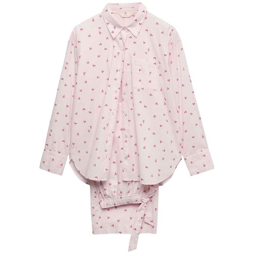 M&S Pure Cotton Heart Print Pyjama Set, 10, Pink Mix