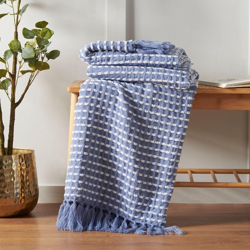 Catherine Lansfield Stab Stitch Throw Blue thumbnail 2