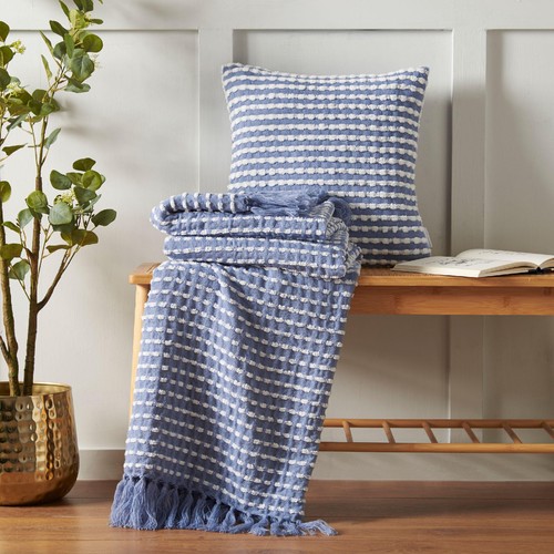 Catherine Lansfield Stab Stitch Throw Blue thumbnail 3
